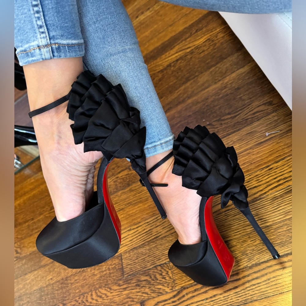 Christian Louboutin Maria Frou Black Heels with Ruffle Accent